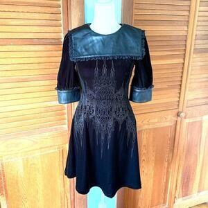 Killstar Gothic Victorian Black Velvet Faux Leather Collar Castle Dress XS